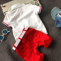 Load image into Gallery viewer, 2 Pieces Set Baby Kid Boys Color-blocking Flower Print Shirts And Ripped Shorts Wholesale 23030801
