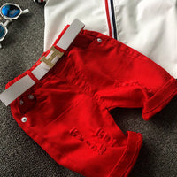 Load image into Gallery viewer, 2 Pieces Set Baby Kid Boys Color-blocking Flower Print Shirts And Ripped Shorts Wholesale 23030801
