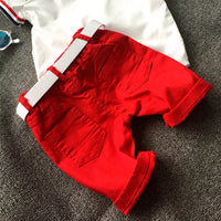 Load image into Gallery viewer, 2 Pieces Set Baby Kid Boys Color-blocking Flower Print Shirts And Ripped Shorts Wholesale 23030801
