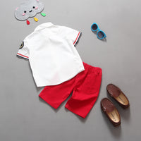 Load image into Gallery viewer, 2 Pieces Set Baby Kid Boys Color-blocking Flower Print Shirts And Ripped Shorts Wholesale 23030801

