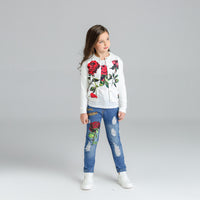 Load image into Gallery viewer, 3 Pieces Set Baby Kid Girls Flower Print T-Shirts Jackets Outwears And Ripped Pants Wholesale 23030802
