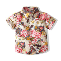 Load image into Gallery viewer, 2 Pieces Set Baby Kid Boys Flower Print Shirts And Solid Color Shorts Wholesale 23030803
