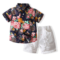 Load image into Gallery viewer, 2 Pieces Set Baby Kid Boys Flower Print Shirts And Solid Color Shorts Wholesale 23030803
