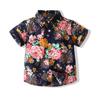 Load image into Gallery viewer, 2 Pieces Set Baby Kid Boys Flower Print Shirts And Solid Color Shorts Wholesale 23030803
