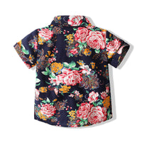 Load image into Gallery viewer, 2 Pieces Set Baby Kid Boys Flower Print Shirts And Solid Color Shorts Wholesale 23030803
