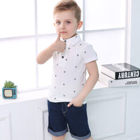 Load image into Gallery viewer, 2 Pieces Set Baby Kid Boys Cartoon Print Polo Shirts And Solid Color Shorts Wholesale 23030804
