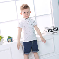 Load image into Gallery viewer, 2 Pieces Set Baby Kid Boys Cartoon Print Polo Shirts And Solid Color Shorts Wholesale 23030804
