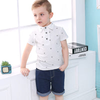 Load image into Gallery viewer, 2 Pieces Set Baby Kid Boys Cartoon Print Polo Shirts And Solid Color Shorts Wholesale 23030804
