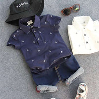 Load image into Gallery viewer, 2 Pieces Set Baby Kid Boys Cartoon Print Polo Shirts And Solid Color Shorts Wholesale 23030804
