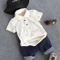 Load image into Gallery viewer, 2 Pieces Set Baby Kid Boys Cartoon Print Polo Shirts And Solid Color Shorts Wholesale 23030804
