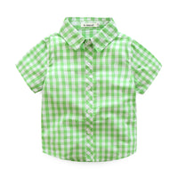 Load image into Gallery viewer, 2 Pieces Set Baby Kid Boys Checked Shirts And Solid Color Shorts Wholesale 23030805
