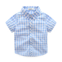 Load image into Gallery viewer, 2 Pieces Set Baby Kid Boys Checked Shirts And Solid Color Shorts Wholesale 23030805
