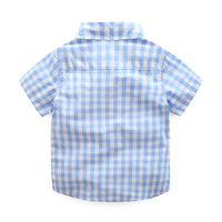 Load image into Gallery viewer, 2 Pieces Set Baby Kid Boys Checked Shirts And Solid Color Shorts Wholesale 23030805
