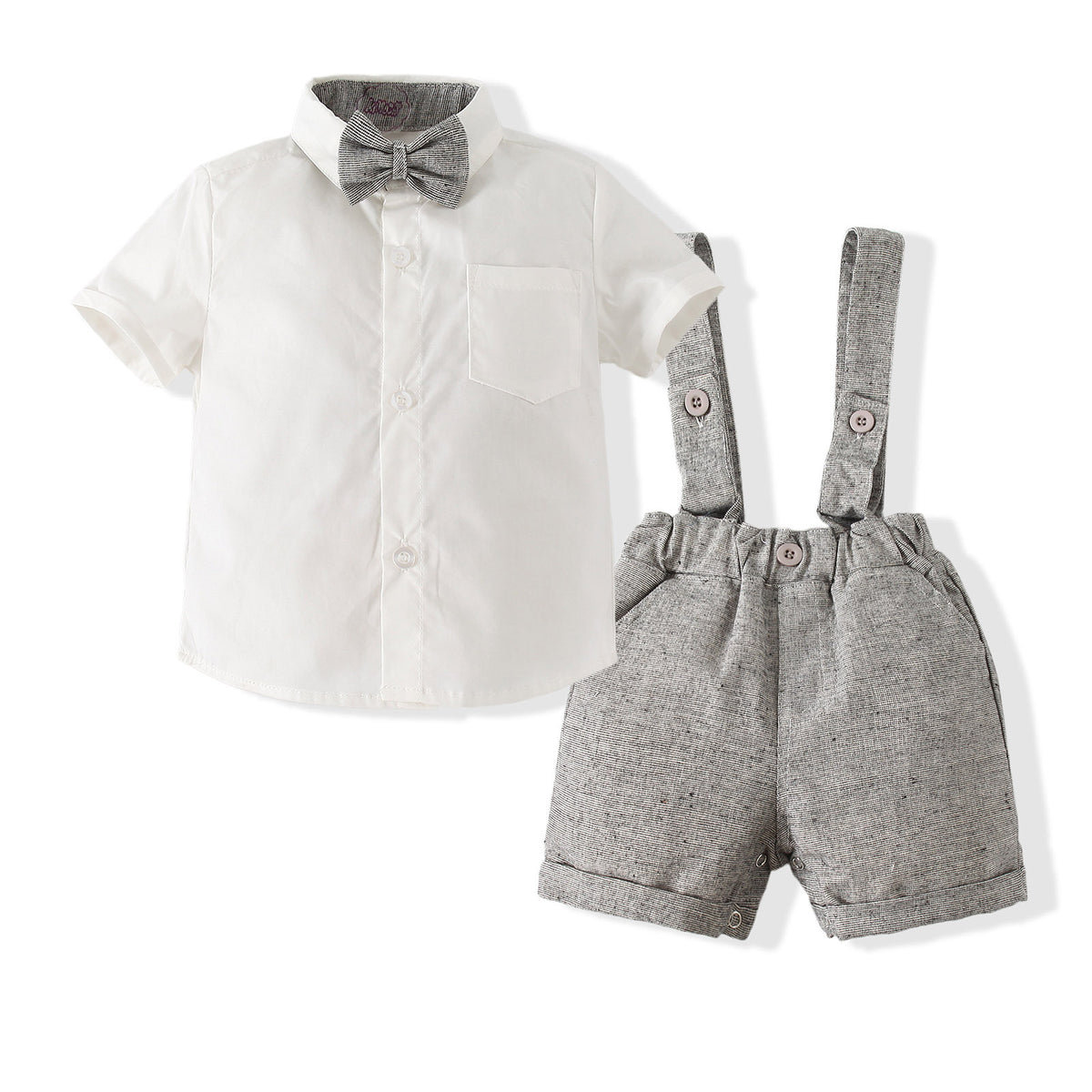 2 Pieces Set Baby Boys Solid Color Bow Shirts And Rompers Wholesale 23030806