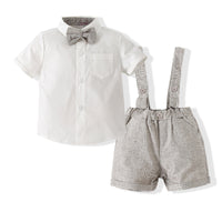 Load image into Gallery viewer, 2 Pieces Set Baby Boys Solid Color Bow Shirts And Rompers Wholesale 23030806
