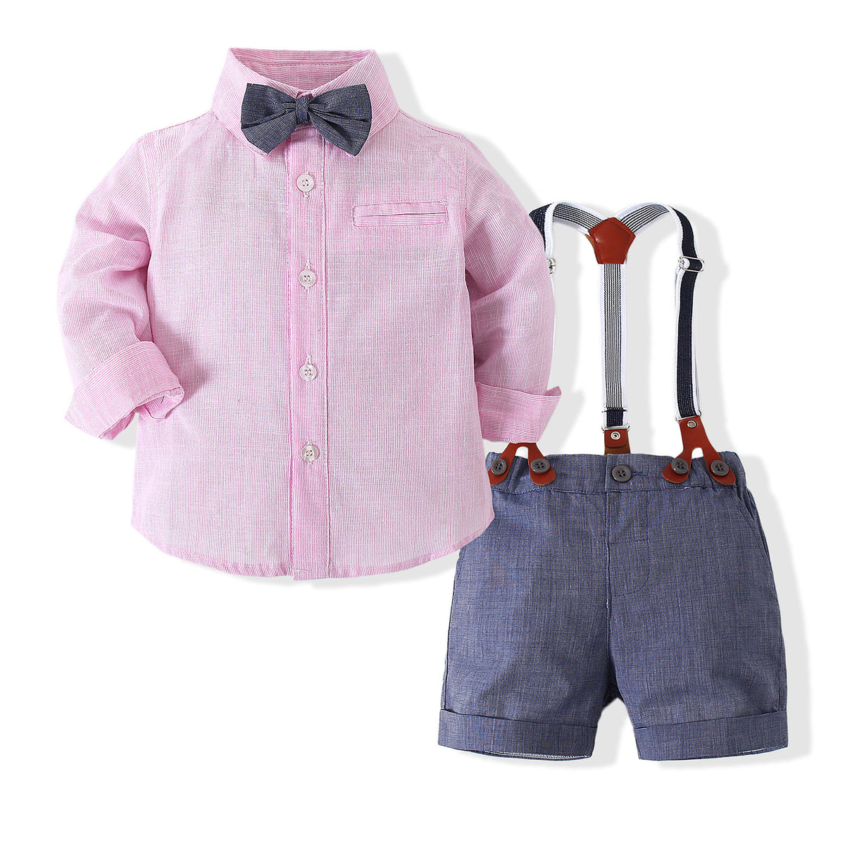 2 Pieces Set Baby Boys Solid Color Bow Shirts And Rompers Wholesale 23030807