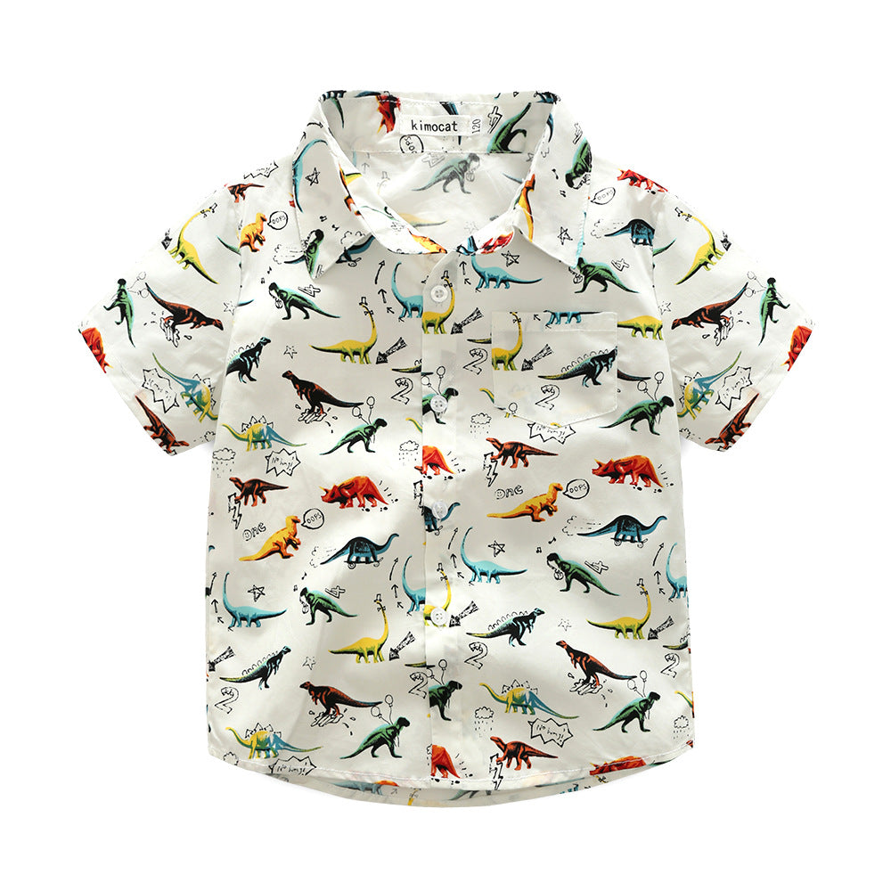 Kid Boys Letters Dinosaur Print Shirts Wholesale 23030808