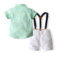 Load image into Gallery viewer, 2 Pieces Set Kid Boys Striped Shirts And Solid Color Rompers Wholesale 23030809
