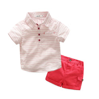 Load image into Gallery viewer, 2 Pieces Set Baby Boys Striped Polo Shirts And Solid Color Shorts Wholesale 23030810
