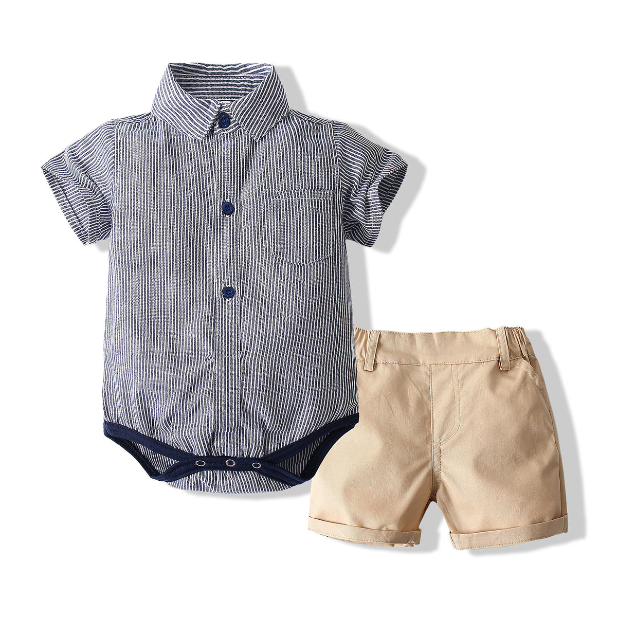 2 Pieces Set Baby Boys Striped Rompers And Solid Color Shorts Wholesale 23030811