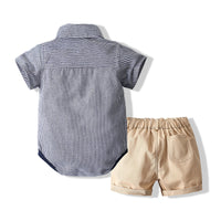 Load image into Gallery viewer, 2 Pieces Set Baby Boys Striped Rompers And Solid Color Shorts Wholesale 23030811
