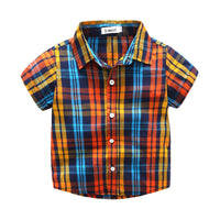 Load image into Gallery viewer, 2 Pieces Set Kid Boys Checked Shirts And Solid Color Shorts Wholesale 23030812
