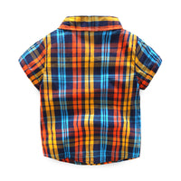 Load image into Gallery viewer, 2 Pieces Set Kid Boys Checked Shirts And Solid Color Shorts Wholesale 23030812
