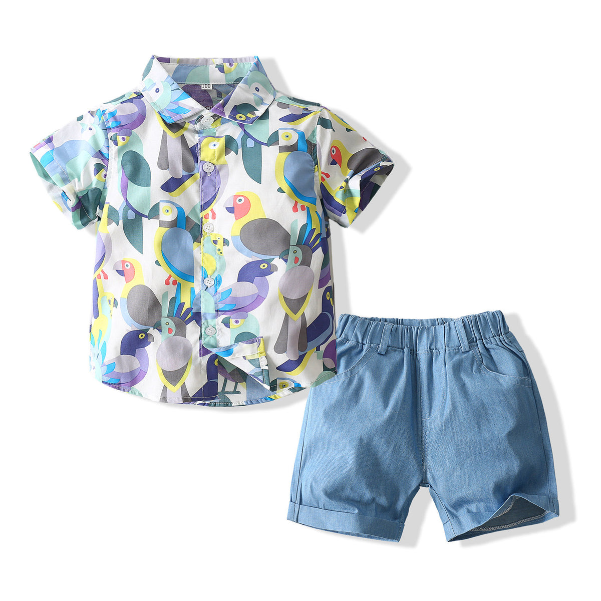 2 Pieces Set Kid Boys Beach Print Shirts And Solid Color Shorts Wholesale 23030813