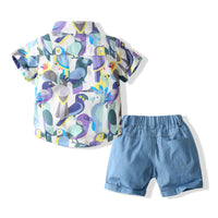 Load image into Gallery viewer, 2 Pieces Set Kid Boys Beach Print Shirts And Solid Color Shorts Wholesale 23030813
