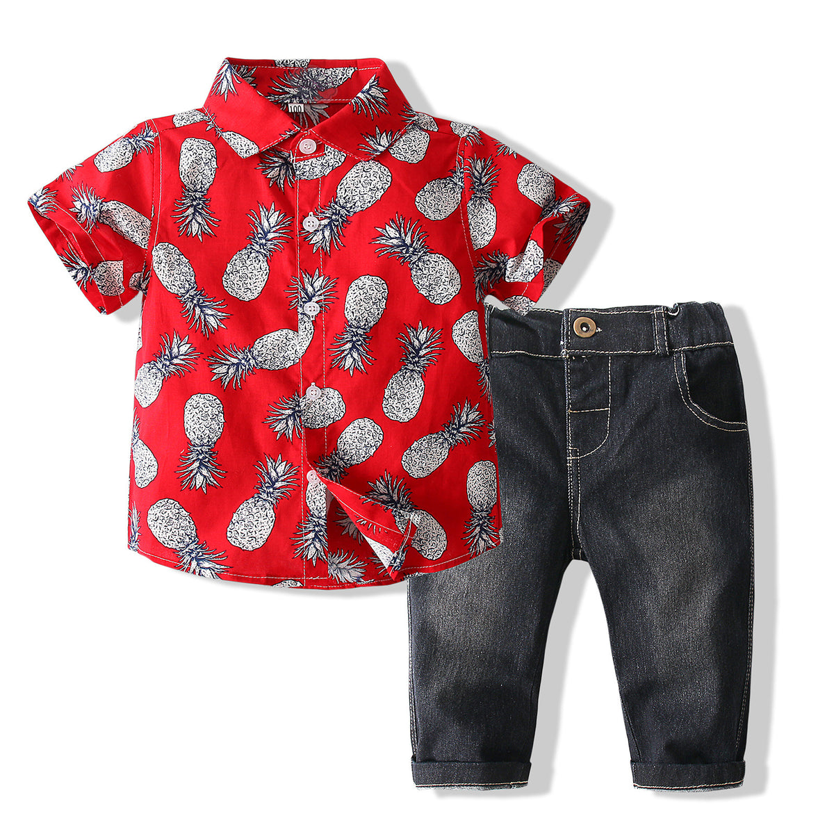 2 Pieces Set Kid Boys Fruit Print Shirts And Solid Color Shorts Wholesale 23030814