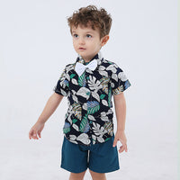 Load image into Gallery viewer, 2 Pieces Set Baby Kid Boys Plant Bow Print Shirts And Solid Color Shorts Wholesale 230308160
