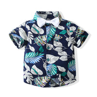 Load image into Gallery viewer, 2 Pieces Set Baby Kid Boys Plant Bow Print Shirts And Solid Color Shorts Wholesale 230308160
