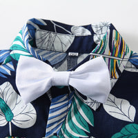 Load image into Gallery viewer, 2 Pieces Set Baby Kid Boys Plant Bow Print Shirts And Solid Color Shorts Wholesale 230308160
