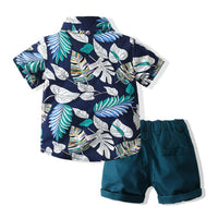 Load image into Gallery viewer, 2 Pieces Set Baby Kid Boys Plant Bow Print Shirts And Solid Color Shorts Wholesale 230308160
