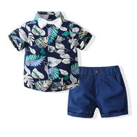 Load image into Gallery viewer, 2 Pieces Set Baby Kid Boys Plant Bow Print Shirts And Solid Color Shorts Wholesale 230308160
