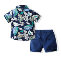 Load image into Gallery viewer, 2 Pieces Set Baby Kid Boys Plant Bow Print Shirts And Solid Color Shorts Wholesale 230308160
