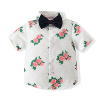 Load image into Gallery viewer, 2 Pieces Set Baby Kid Boys Flower Bow Print Shirts And Solid Color Rompers Wholesale 230308162
