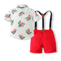 Load image into Gallery viewer, 2 Pieces Set Baby Kid Boys Flower Bow Print Shirts And Solid Color Rompers Wholesale 230308162

