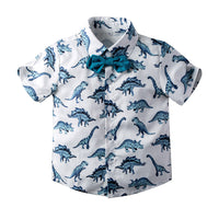 Load image into Gallery viewer, 2 Pieces Set Baby Kid Boys Dressy Dinosaur Print Shirts And Solid Color Rompers Wholesale 230308165
