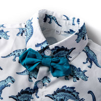 Load image into Gallery viewer, 2 Pieces Set Baby Kid Boys Dressy Dinosaur Print Shirts And Solid Color Rompers Wholesale 230308165
