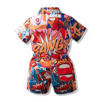 Load image into Gallery viewer, 2 Pieces Set Kid Boys Letters Cartoon Print Shirts And Shorts Wholesale 230308166
