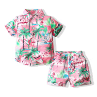 Load image into Gallery viewer, 2 Pieces Set Baby Kid Boys Beach Flamingo Plant Print Shirts And Shorts Wholesale 230308167
