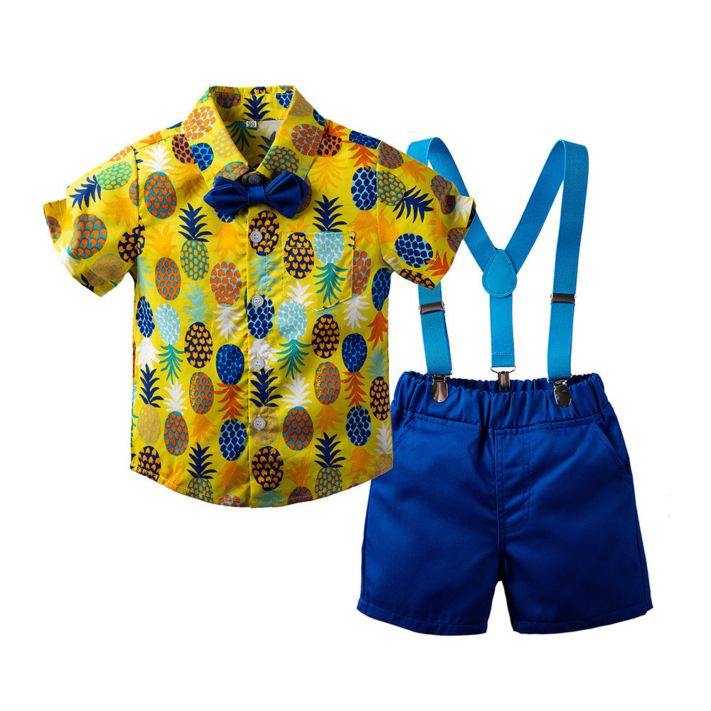 2 Pieces Set Baby Kid Boys Dressy Fruit Print Shirts And Solid Color Rompers Wholesale 230308178