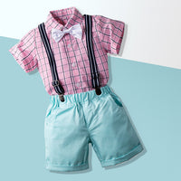 Load image into Gallery viewer, 2 Pieces Set Baby Kid Boys Birthday Checked Bow Shirts And Solid Color Rompers Wholesale 230308180
