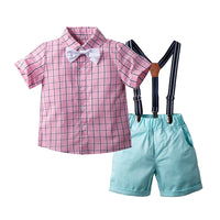 Load image into Gallery viewer, 2 Pieces Set Baby Kid Boys Birthday Checked Bow Shirts And Solid Color Rompers Wholesale 230308180
