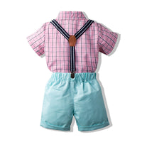 Load image into Gallery viewer, 2 Pieces Set Baby Kid Boys Birthday Checked Bow Shirts And Solid Color Rompers Wholesale 230308180
