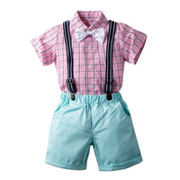 Load image into Gallery viewer, 2 Pieces Set Baby Kid Boys Birthday Checked Bow Shirts And Solid Color Rompers Wholesale 230308180
