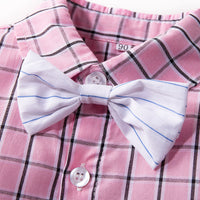 Load image into Gallery viewer, 2 Pieces Set Baby Kid Boys Birthday Checked Bow Shirts And Solid Color Rompers Wholesale 230308180
