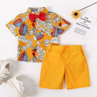 Load image into Gallery viewer, 2 Pieces Set Baby Kid Boys Bow Print Shirts And Solid Color Rompers Wholesale 230308186
