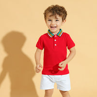 Load image into Gallery viewer, 2 Pieces Set Baby Kid Boys Striped Polo Shirts And Solid Color Shorts Wholesale 230308191
